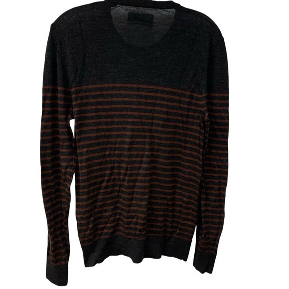 Allsaints Mens Keel Merino Wool Crew Sweater Stripes Size Small Gray Brown - Picture 6 of 9